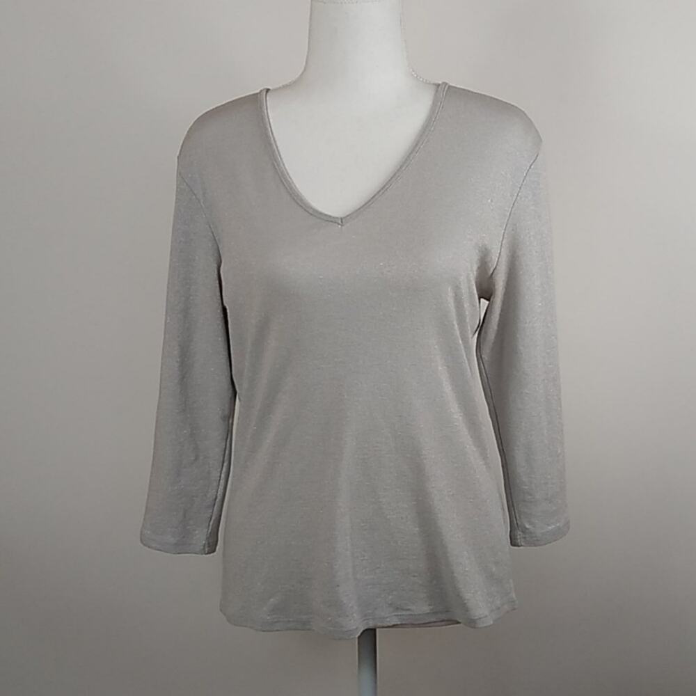 Willi Smith V Neck Shimmer Top 3/4 Sleeve